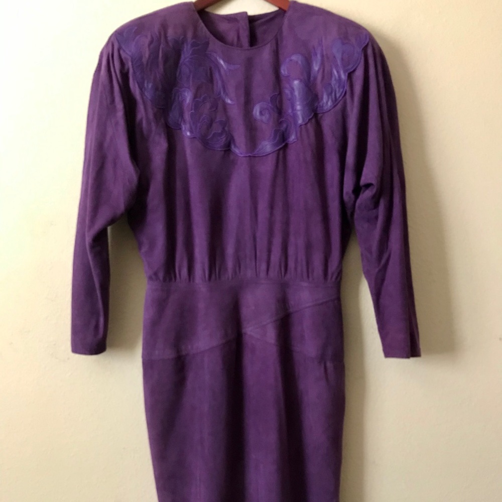 Rickie Freeman Vintage 1980's Purple Suede Dress